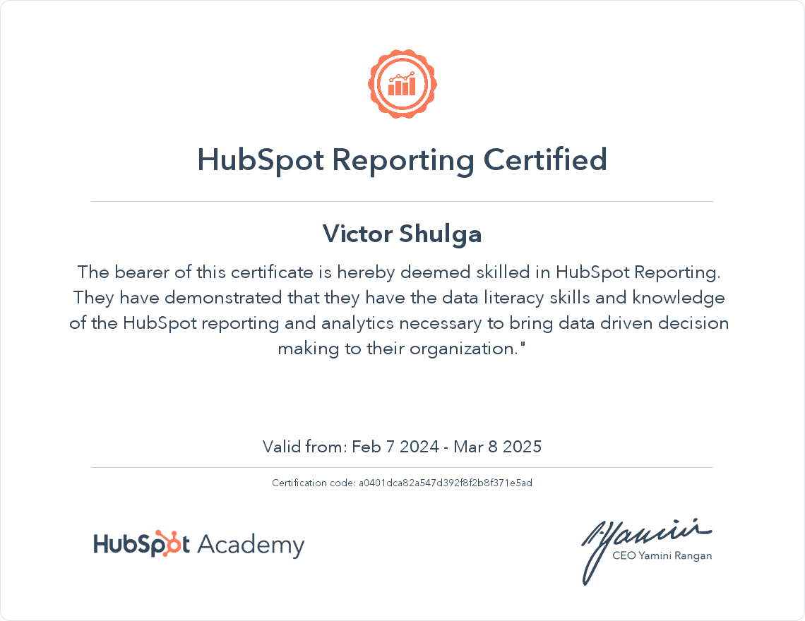 HubSpot Reporting Certificate